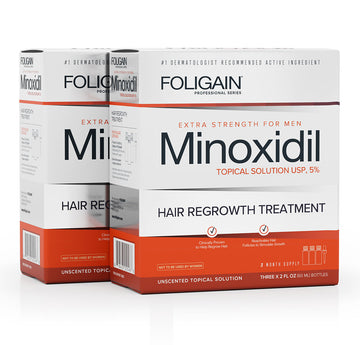 สารละลายไมน็อกซิดิล 5% FOLIGAIN ชนิดทาสำหรับผู้ชายสองกล่อง.